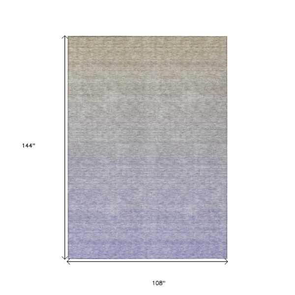 9' X 12' Beige Tan And Blue Ombre Washable Indoor Outdoor Area Rug