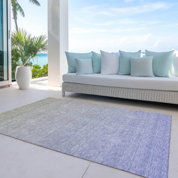 9' X 12' Beige Tan And Blue Ombre Washable Indoor Outdoor Area Rug