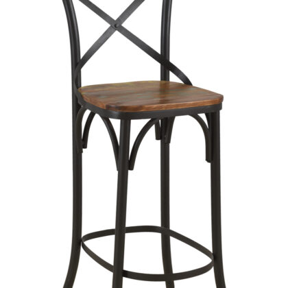30" Brown and Black Solid Wood and Metal Counter Height Bar Chair
