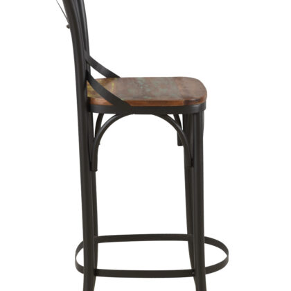 30" Brown and Black Solid Wood and Metal Counter Height Bar Chair