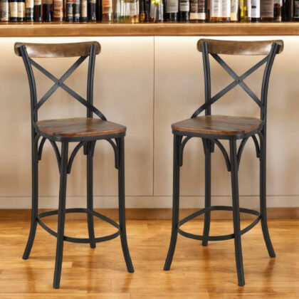 30" Brown and Black Solid Wood and Metal Counter Height Bar Chair