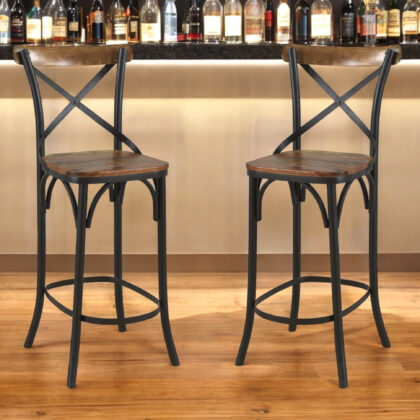 30" Brown and Black Solid Wood and Metal Counter Height Bar Chair
