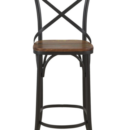 30" Brown and Black Solid Wood and Metal Counter Height Bar Chair