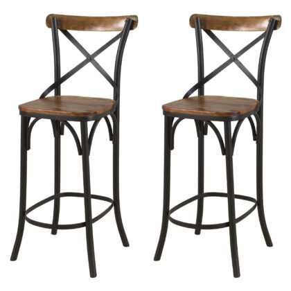 30" Brown and Black Solid Wood and Metal Counter Height Bar Chair
