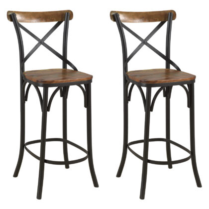 30" Brown and Black Solid Wood and Metal Counter Height Bar Chair