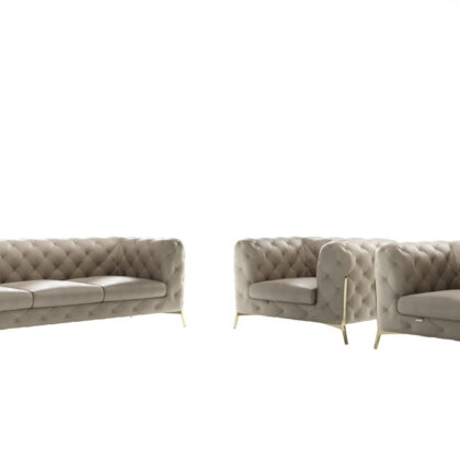 Three Piece Indoor Beige Italian Leather Five Person Seating Set