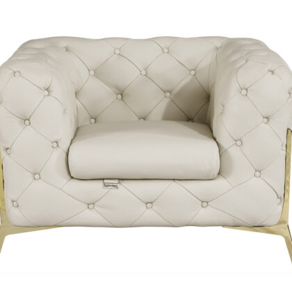 Three Piece Indoor Beige Italian Leather Five Person Seating Set