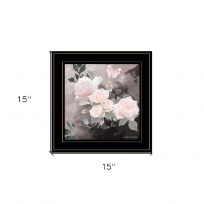 Pink Roses and Butterfly Black Double Rim Framed Print Wall Art