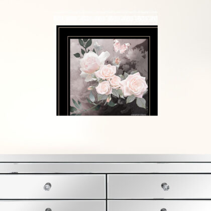 Pink Roses and Butterfly Black Double Rim Framed Print Wall Art