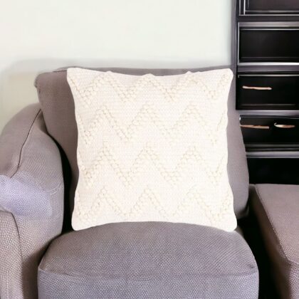 18" X 18" Off White Chevron Cotton Blend Pillow Cover With Texture