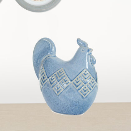 Set Of Two 8" Blue Ceramic Rooster Bird Figurine