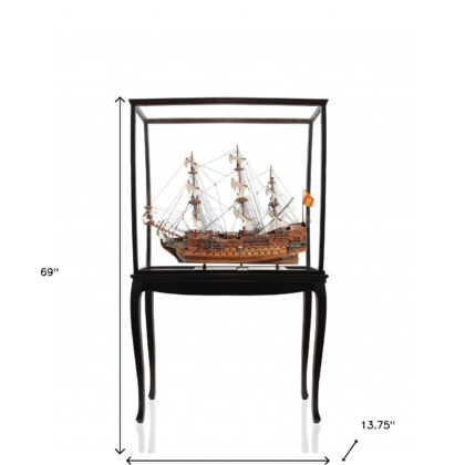 69" Wood Brown San Felipe Large Floor Display Boat Hand Painted Decorative Boat