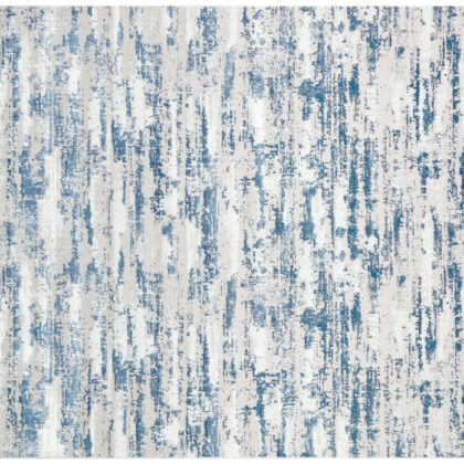 10' Blue and Off White Abstract Washable Non Skid Runner Area Rug