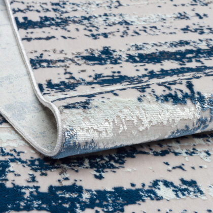 10' Blue and Off White Abstract Washable Non Skid Runner Area Rug