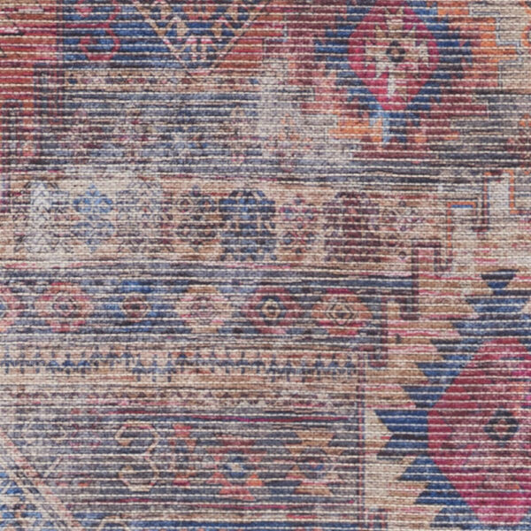 2' X 6' Red And Blue Southwestern Power Loom Distressed Washable Runner Rug