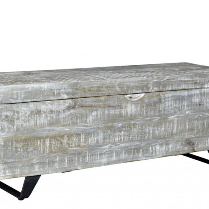 46" Gray and Black Distressed Solid Wood Storage Bench with Flip Top