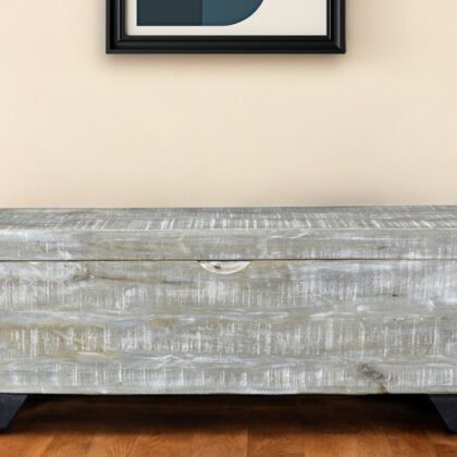 46" Gray and Black Distressed Solid Wood Storage Bench with Flip Top