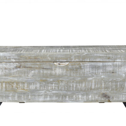 46" Gray and Black Distressed Solid Wood Storage Bench with Flip Top