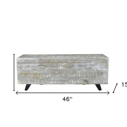 46" Gray and Black Distressed Solid Wood Storage Bench with Flip Top