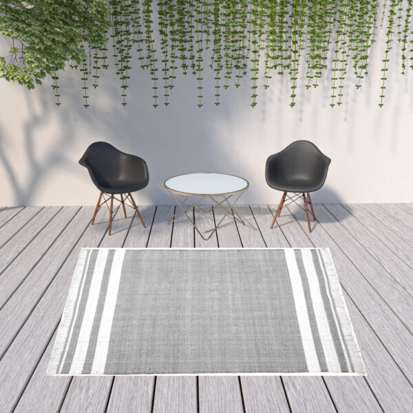 8' X 10' Gray Striped Handmade Stain Resistant Non Skid Indoor Outdoor Area Rug