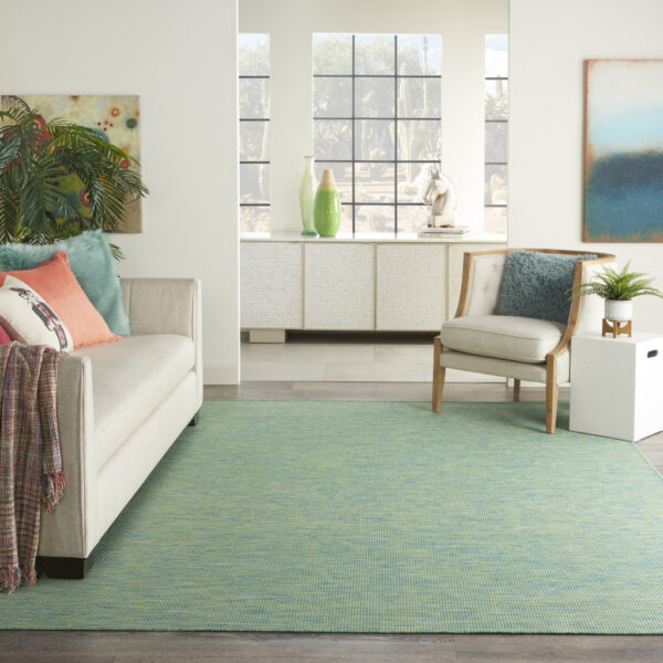 9' X 12' Blue and Green Indoor Outdoor Area Rug
