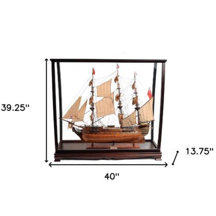 39" Wood Brown HMS Surprise 1796 Table Top Display Case Hand Painted Model Boat