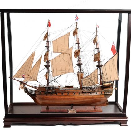 39" Wood Brown HMS Surprise 1796 Table Top Display Case Hand Painted Model Boat