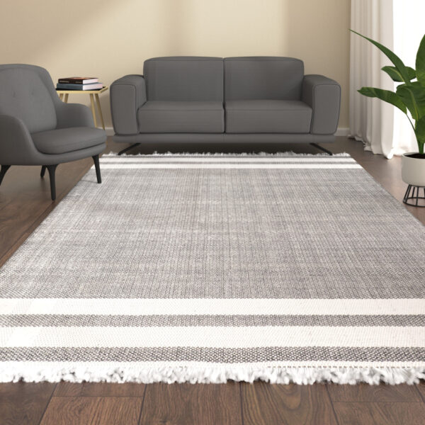 8' X 10' Gray Striped Handmade Stain Resistant Non Skid Indoor Outdoor Area Rug