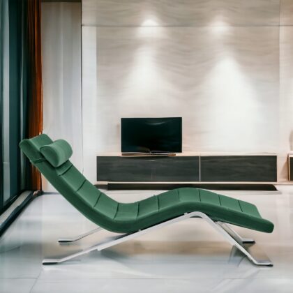 66" Green and Silver Velvet Lounge Chair