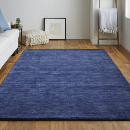 2' X 3' Blue Wool Hand Woven Stain Resistant Area Rug