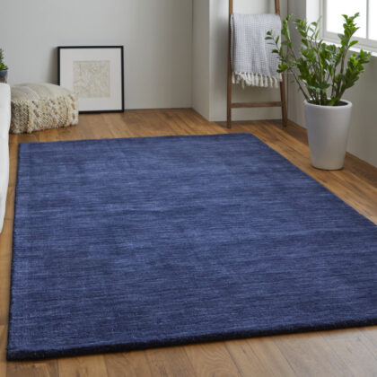 2' X 3' Blue Wool Hand Woven Stain Resistant Area Rug