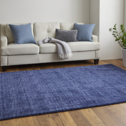 2' X 3' Blue Wool Hand Woven Stain Resistant Area Rug