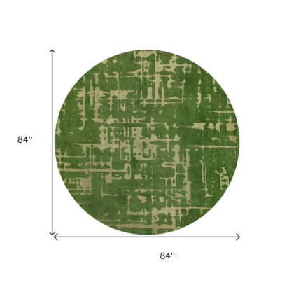 8' Green Round Abstract Non Skid Area Rug