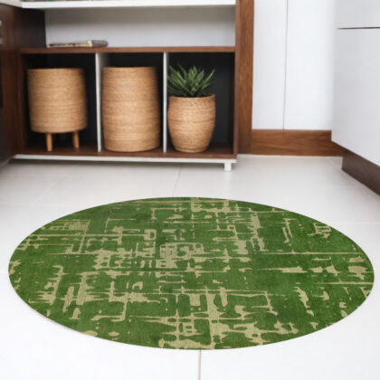 8' Green Round Abstract Non Skid Area Rug