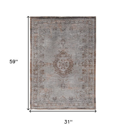3' X 5' Gray and Beige Medallion Non Skid Area Rug