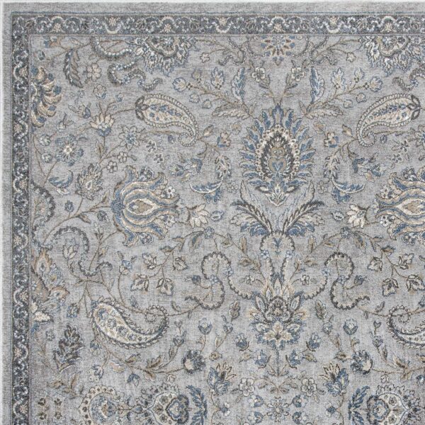 8'X11' Silver Blue Machine Woven Traditional Floral Indoor Area Rug