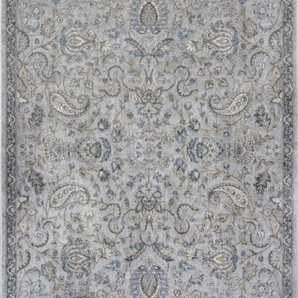 8'X11' Silver Blue Machine Woven Traditional Floral Indoor Area Rug