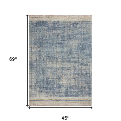 4' X 6' Blue Abstract Power Loom Distressed Non Skid Area Rug