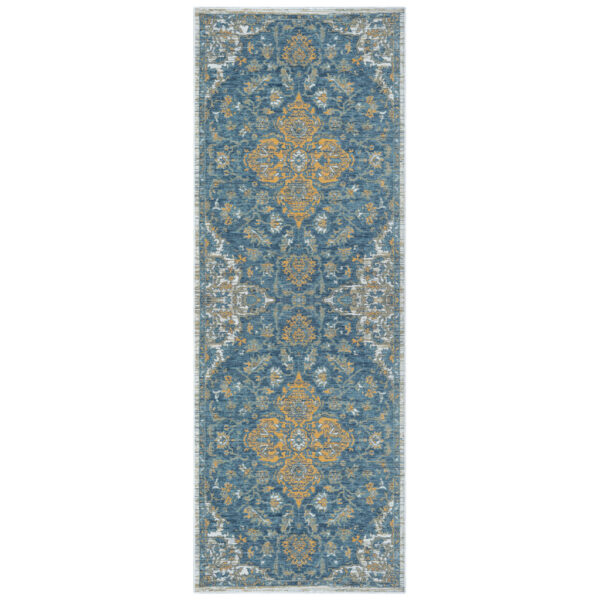 2' X 8' Blue and Ivory Medallion Stain Resistant Indoor Outdoor Runner Rug