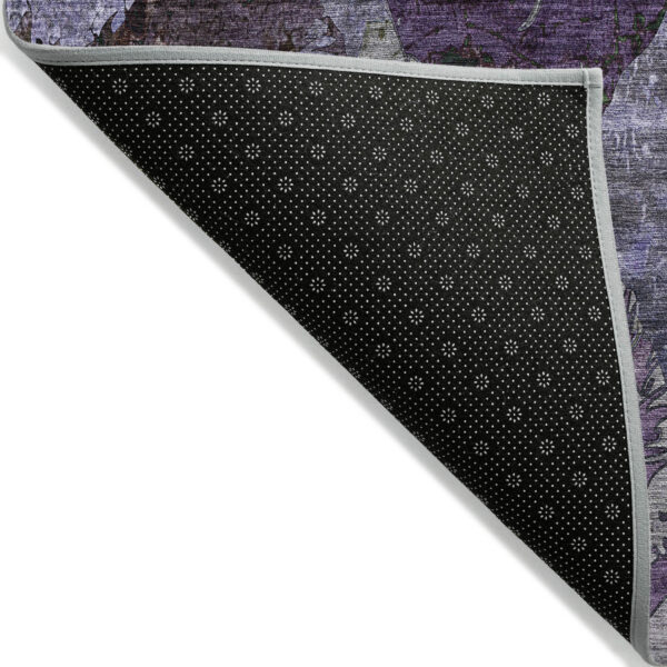 9' X 12' Purple and Green Floral Washable Non Skid Indoor Outdoor Area Rug