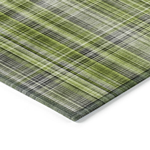 8' X 8' Green Black and Gray Round Plaid Washable Non Skid Indoor Outdoor Area Rug