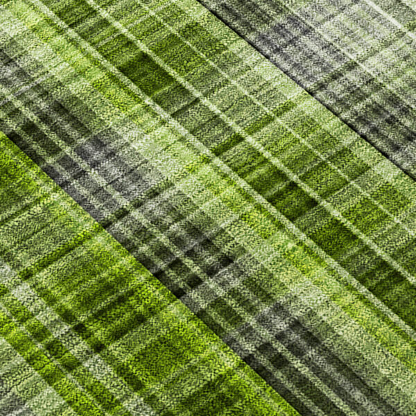 8' X 8' Green Black and Gray Round Plaid Washable Non Skid Indoor Outdoor Area Rug