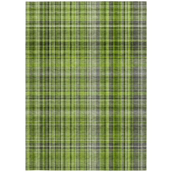 10' X 14' Green Plaid Washable Non Skid Indoor Outdoor Area Rug