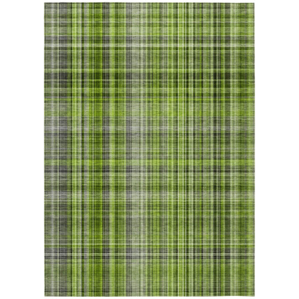 10' X 14' Green Plaid Washable Non Skid Indoor Outdoor Area Rug
