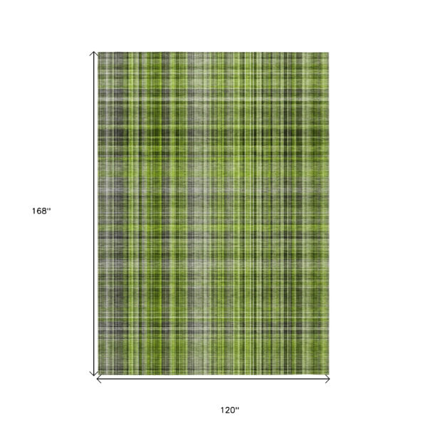 10' X 14' Green Plaid Washable Non Skid Indoor Outdoor Area Rug