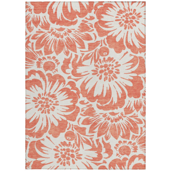 3' X 5' Salmon and Ivory Floral Washable Non Skid Indoor Outdoor Area Rug