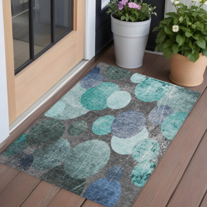 3' X 5' Gray Blue and Purple Abstract Washable Non Skid Indoor Outdoor Area Rug
