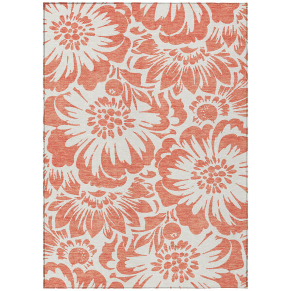 3' X 5' Salmon and Ivory Floral Washable Non Skid Indoor Outdoor Area Rug