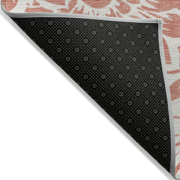 3' X 5' Salmon and Ivory Floral Washable Non Skid Indoor Outdoor Area Rug