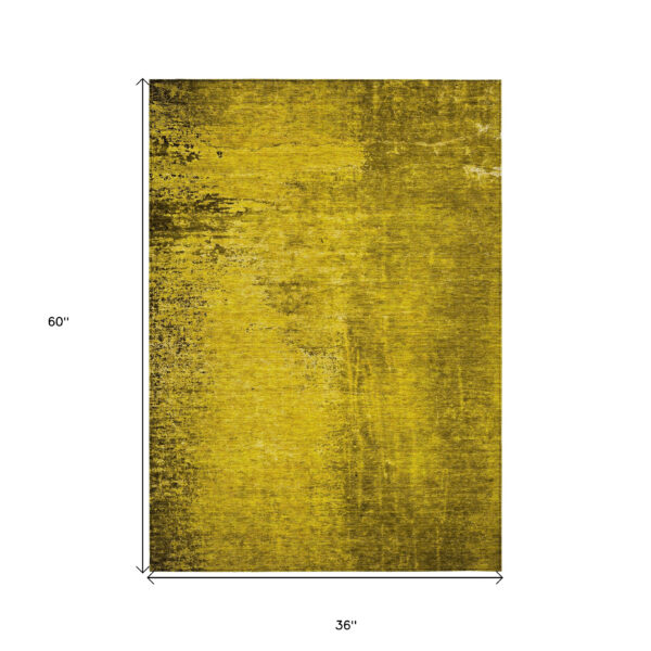 3' X 5' Gold Abstract Washable Non Skid Indoor Outdoor Area Rug